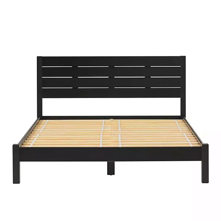 Kirklands Home Beds & Headboards|Pine Wood Slatted Headboard Queen Bed Black