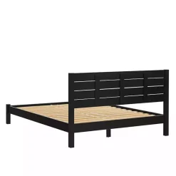 Kirklands Home Beds & Headboards|Pine Wood Slatted Headboard Queen Bed Black
