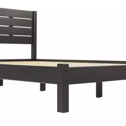 Kirklands Home Beds & Headboards|Pine Wood Slatted Headboard Queen Bed Black