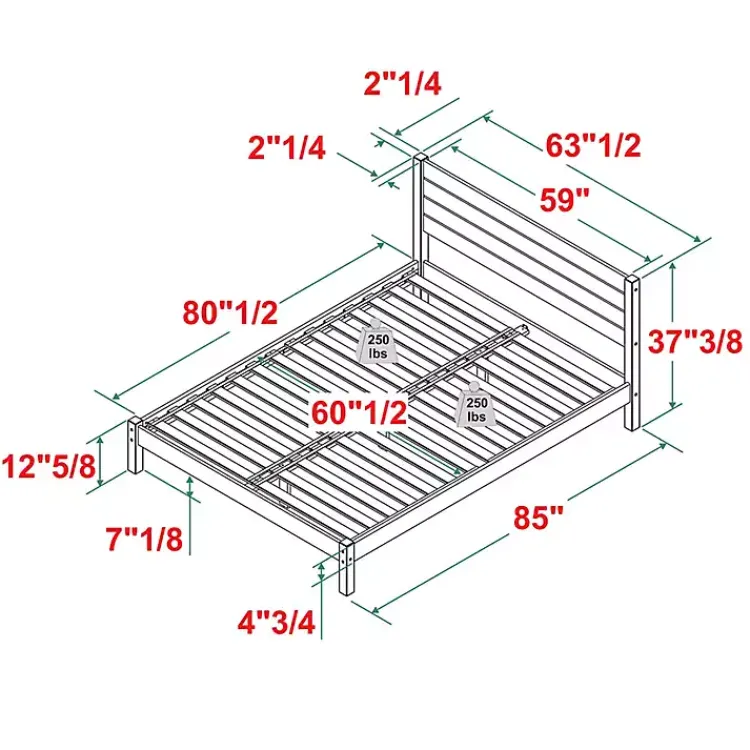 Kirklands Home Beds & Headboards|Pine Wood Slatted Headboard Queen Bed Black