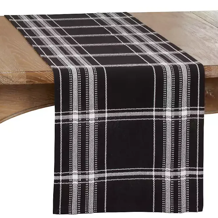 Kirklands Home Table Linens|Plaid Cotton Table Runner, 72 in. Black