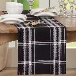 Kirklands Home Table Linens|Plaid Cotton Table Runner, 72 in. Black