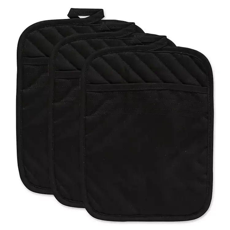 Kirklands Home Kitchen Accessories|Quilted 3-pc. Potholder Set Black