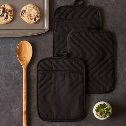 Kirklands Home Kitchen Accessories|Quilted 3-pc. Potholder Set Black