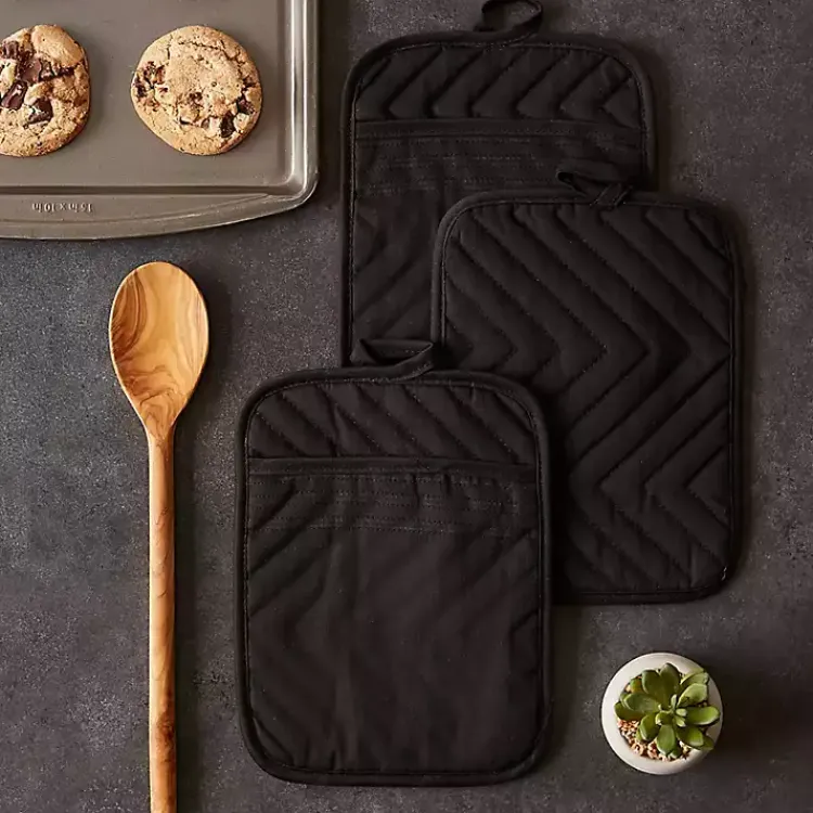 Kirklands Home Kitchen Accessories|Quilted 3-pc. Potholder Set Black