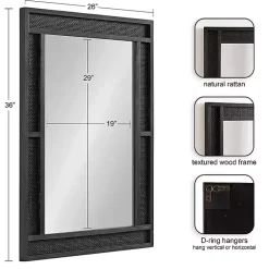 Kirklands Home Decorative Mirrors|Rattan Textured Rectangle Wall Mirror Black