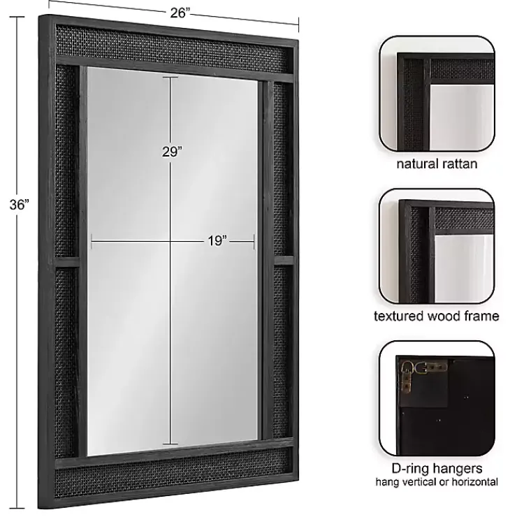 Kirklands Home Decorative Mirrors|Rattan Textured Rectangle Wall Mirror Black