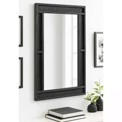 Kirklands Home Decorative Mirrors|Rattan Textured Rectangle Wall Mirror Black
