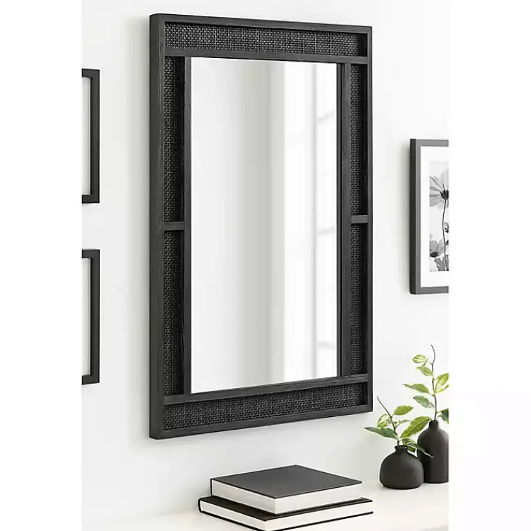 Kirklands Home Decorative Mirrors|Rattan Textured Rectangle Wall Mirror Black