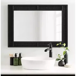 Kirklands Home Decorative Mirrors|Rattan Textured Rectangle Wall Mirror Black