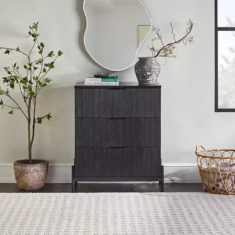 Kirklands Home Dressers & Chests|Reeded 3-Drawer Dresser Black