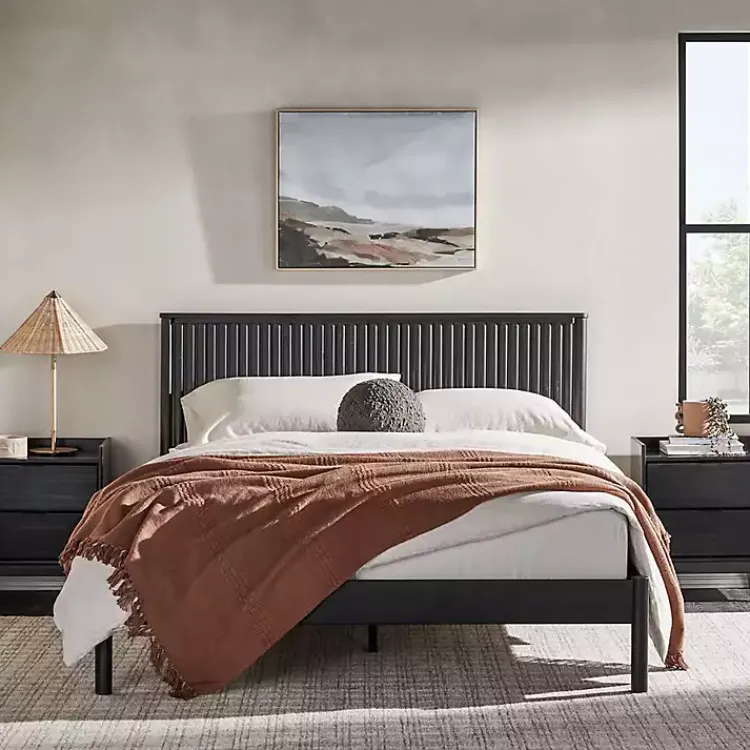 Kirklands Home Beds & Headboards|Reeded Headboard Queen Bed Black