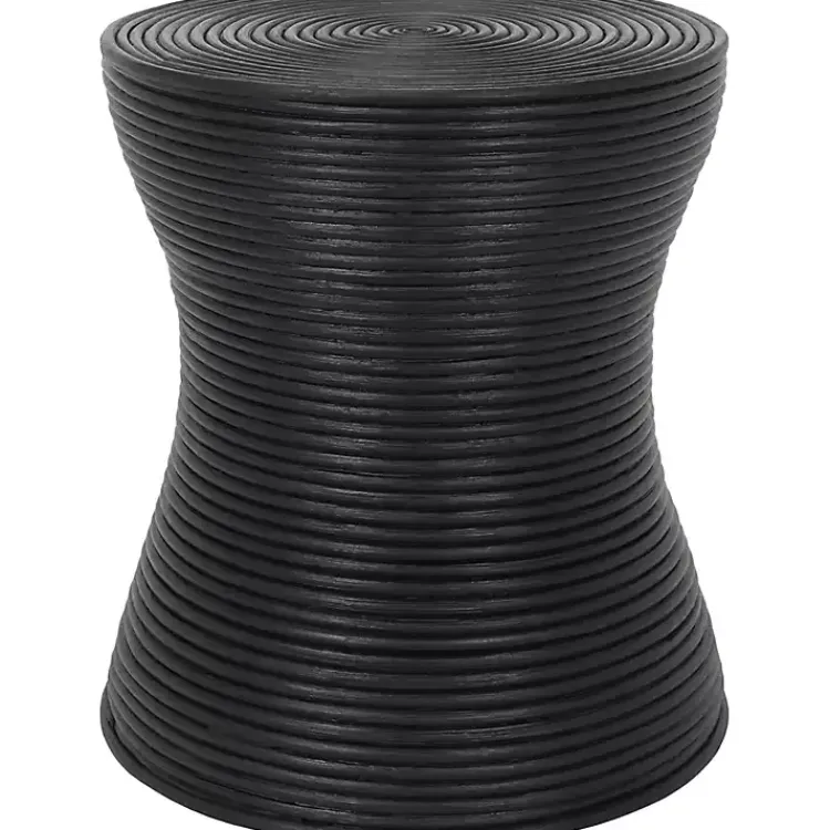 Kirklands Home Accent & End Tables|Ribbed Rattan Round Accent Table Black