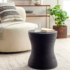 Kirklands Home Accent & End Tables|Ribbed Rattan Round Accent Table Black