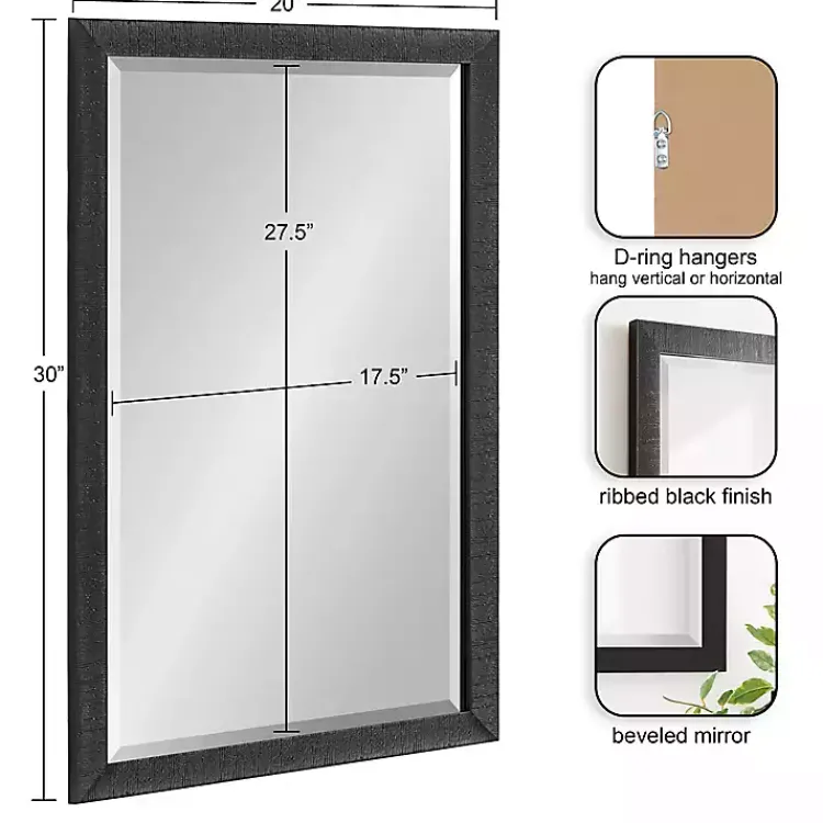 Kirklands Home Decorative Mirrors|Black Ribbed Renna Wall Mirror, 20x30 in.