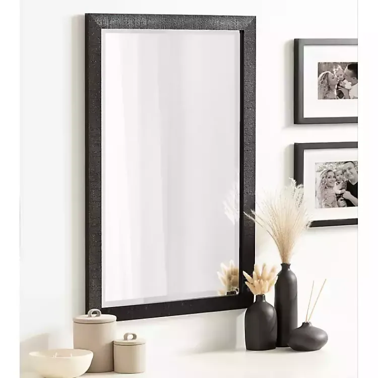 Kirklands Home Decorative Mirrors|Black Ribbed Renna Wall Mirror, 20x30 in.