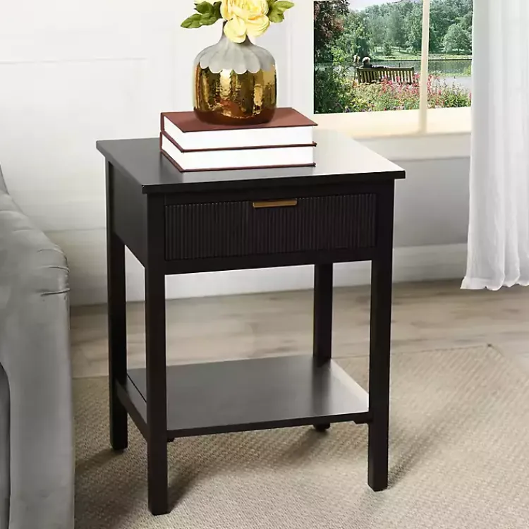 Kirklands Home Accent & End Tables|Ribbed Wood Colleen Accent Table Black