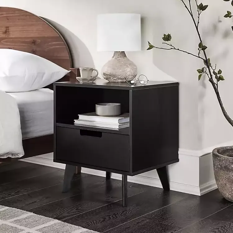 Kirklands Home Nightstands|Riviera Single Drawer Nightstand Black