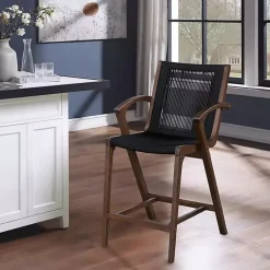 Kirklands Home Bar Stools & Counter Height Stools|Rope and Brown Wood Counter Stool Black