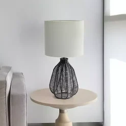 Kirklands Home Table Lamps|Black Rope Woven Table Lamp White