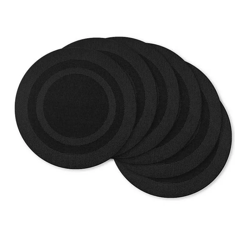 Kirklands Home Table Linens|Round Double Frame Placemats, Set of 6 Black