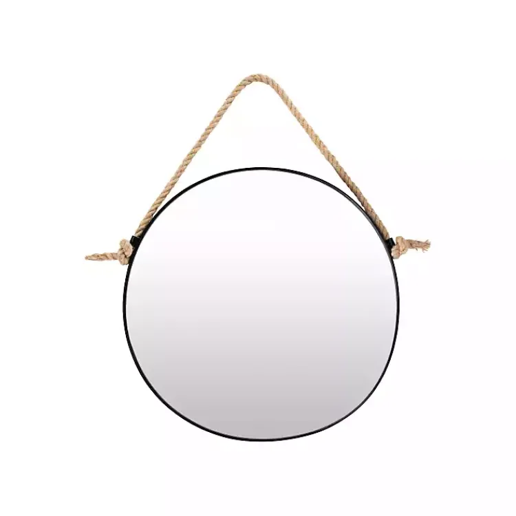 Kirklands Home Framed Mirrors|Black Round Framed Mirror with Rope