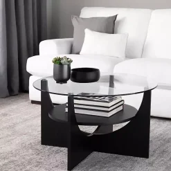 Kirklands Home Coffee Tables|Round Glass Coffee Table Black