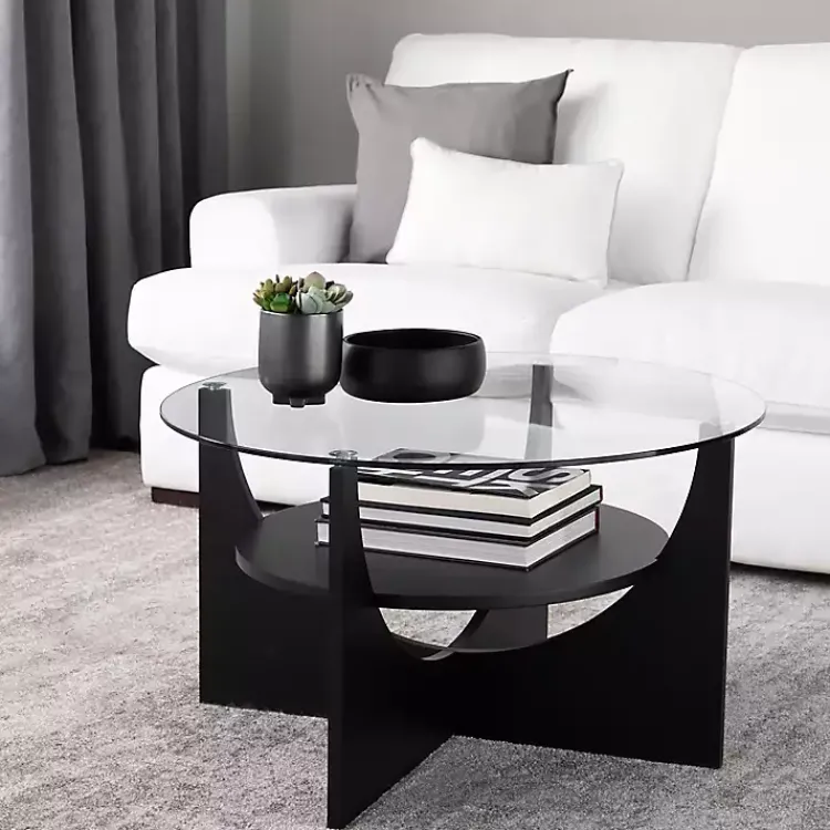 Kirklands Home Coffee Tables|Round Glass Coffee Table Black