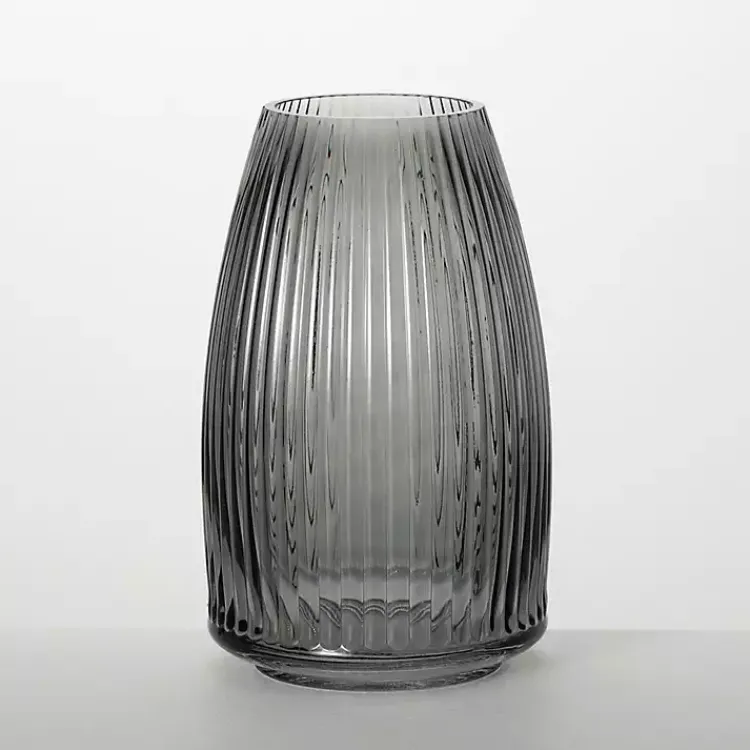 Clearance Round Ribbed Glass Vase Vases