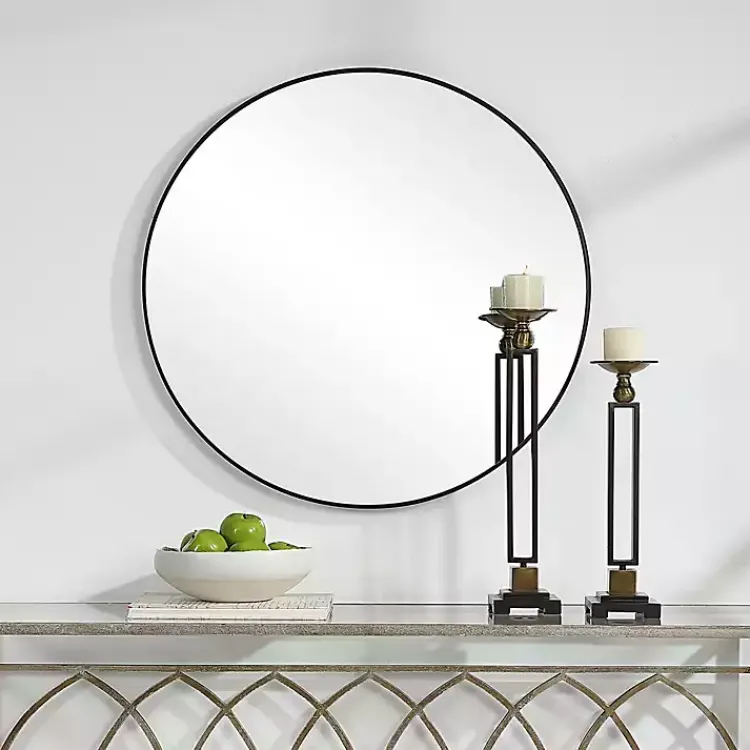 Kirklands Home Framed Mirrors|Black Round Simple Frame Large Wall Mirror