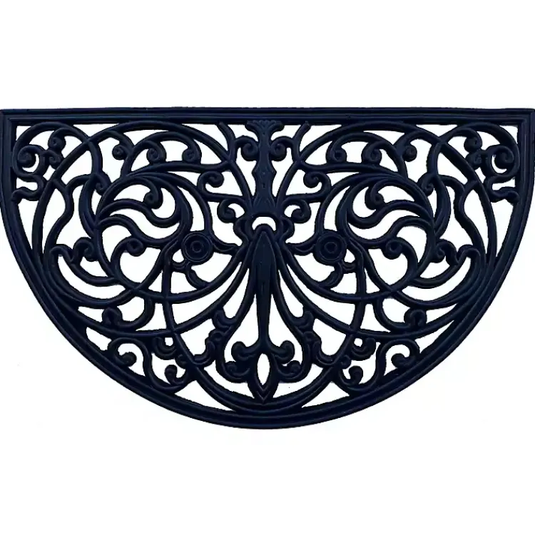 Kirklands Home Doormats|Rubber Halfmoon Flower Doormat Black