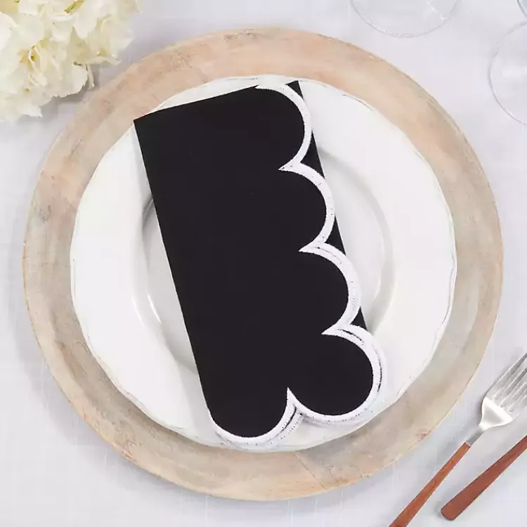 Kirklands Home Table Linens|Scalloped Edge Napkins, Set of 4 Black