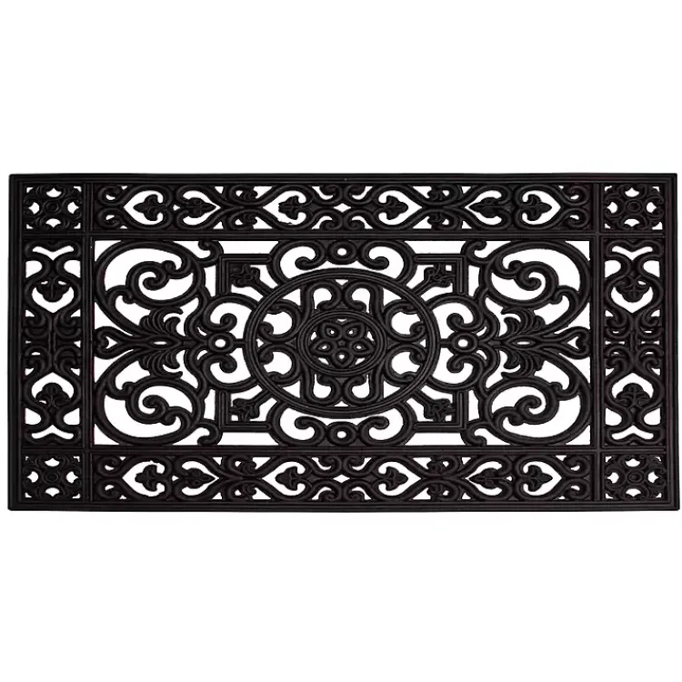 Kirklands Home Doormats|Scroll Border Rubber Doormat, 41x17 in. Black