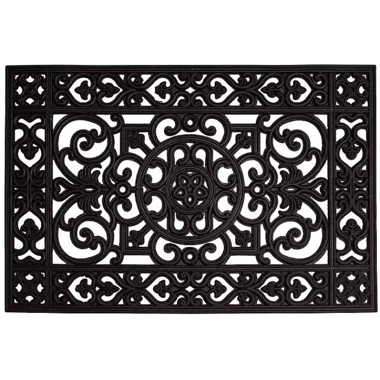 Kirklands Home Doormats|Scroll Border Rubber Doormat, 36x24 Black