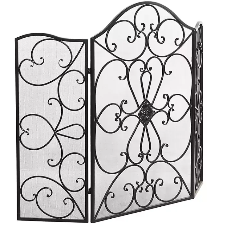 Outlet Black Scroll Work Metal Fireplace Screen Fireplace Accessories