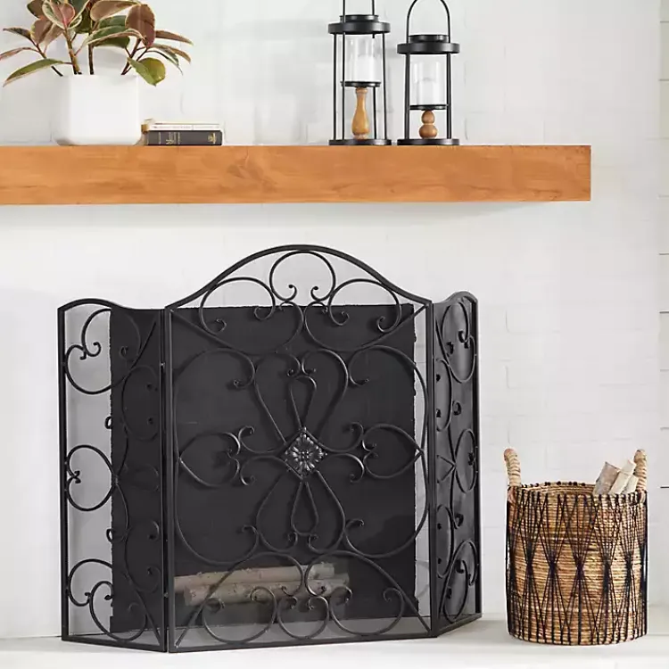 Outlet Black Scroll Work Metal Fireplace Screen Fireplace Accessories