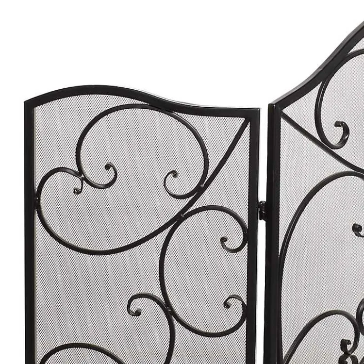 Outlet Black Scroll Work Metal Fireplace Screen Fireplace Accessories