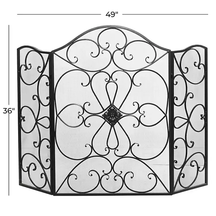 Outlet Black Scroll Work Metal Fireplace Screen Fireplace Accessories