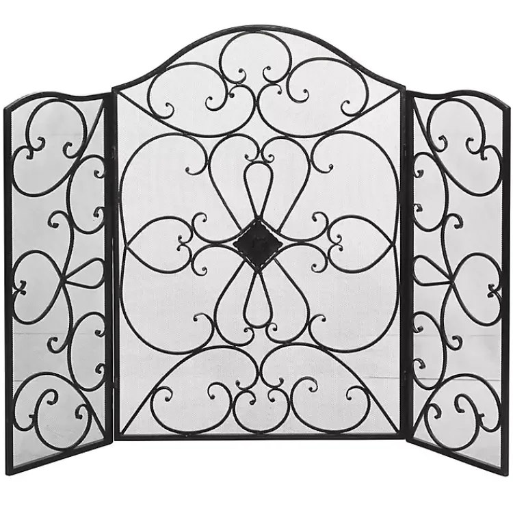 Outlet Black Scroll Work Metal Fireplace Screen Fireplace Accessories