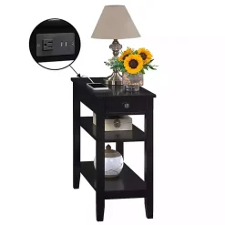 Kirklands Home Accent & End Tables|2-Shelf Charging Accent Table Black
