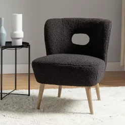 Kirklands Home Accent Chairs|Sherpa Barrel Accent Chair Black