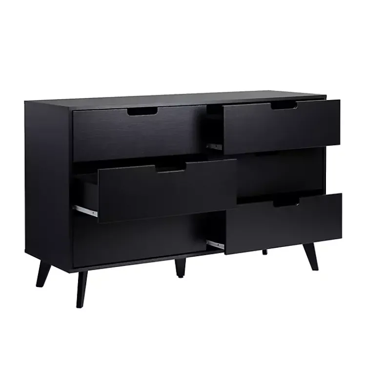 Kirklands Home Dressers & Chests|Simple Grooved Handle 6-Drawer Dresser Black