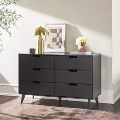 Kirklands Home Dressers & Chests|Simple Grooved Handle 6-Drawer Dresser Black