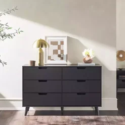 Kirklands Home Dressers & Chests|Simple Grooved Handle 6-Drawer Dresser Black