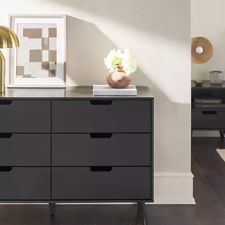Kirklands Home Dressers & Chests|Simple Grooved Handle 6-Drawer Dresser Black