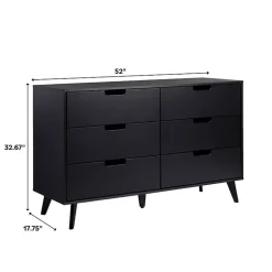 Kirklands Home Dressers & Chests|Simple Grooved Handle 6-Drawer Dresser Black