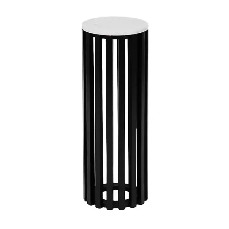 Kirklands Home Accent & End Tables|Black Slatted Marble Payton Accent Table White