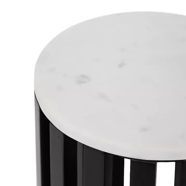 Kirklands Home Accent & End Tables|Black Slatted Marble Payton Accent Table White