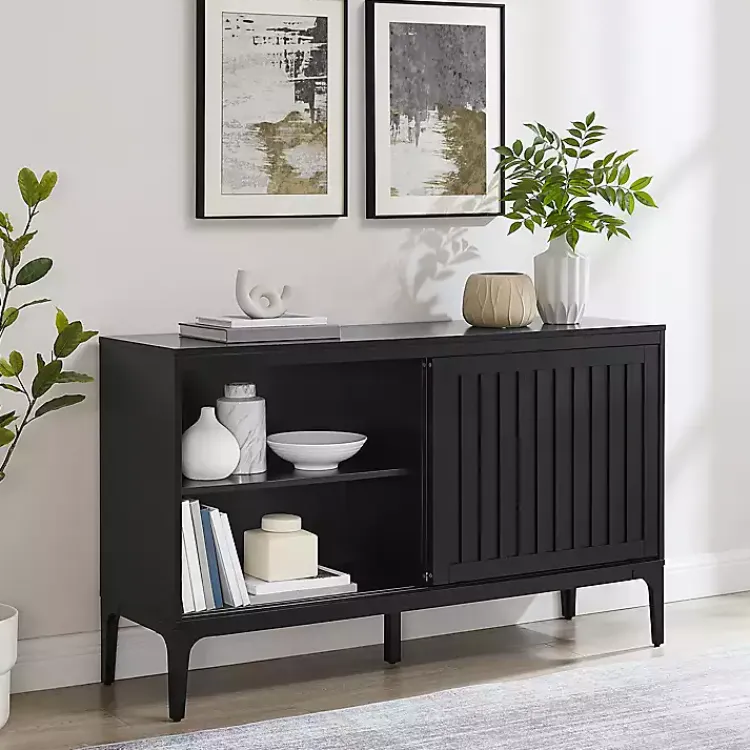 Kirklands Home Cabinets & Sideboards|Slatted Sliding Door Sideboard Black