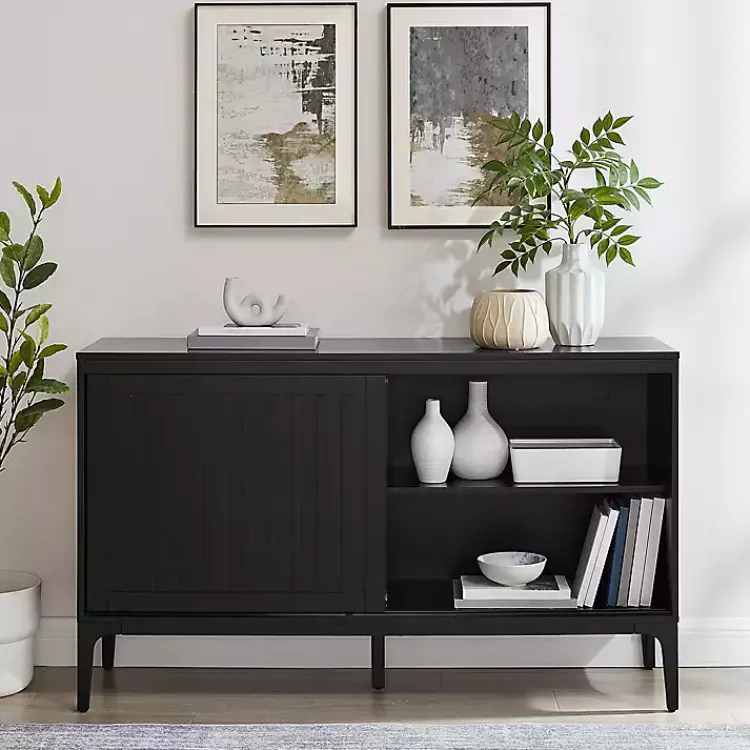 Kirklands Home Cabinets & Sideboards|Slatted Sliding Door Sideboard Black